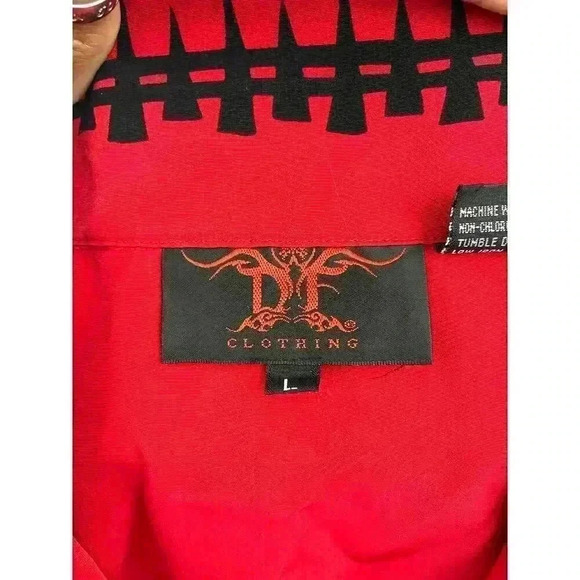 VTG Dragonfly Roadhouse Dragon Bones Button Down Shirt LARGE Single Stitch Red - Picture 3 of 11